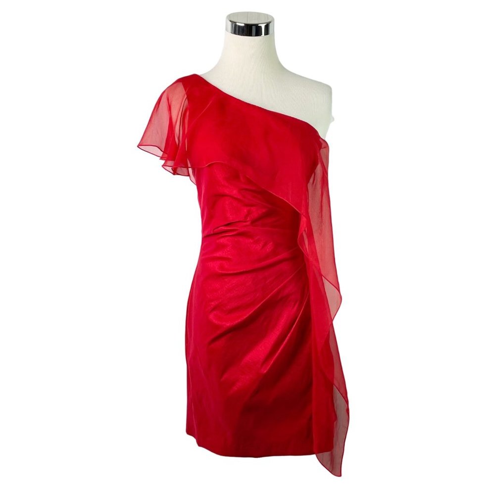 Jessica Mclintock Red Mini Dress One‎ Shoulder 80s Ruched